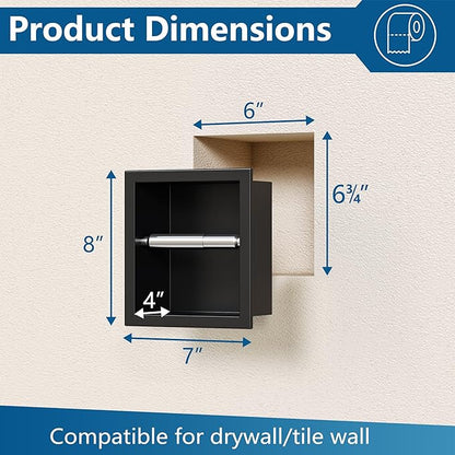 Neodrain Recessed Toilet Paper Holder - 304 Stainless Steel Built-in Wall Mount Bathroom Tissue Dispenser for Mega Rolls (Matte Black)