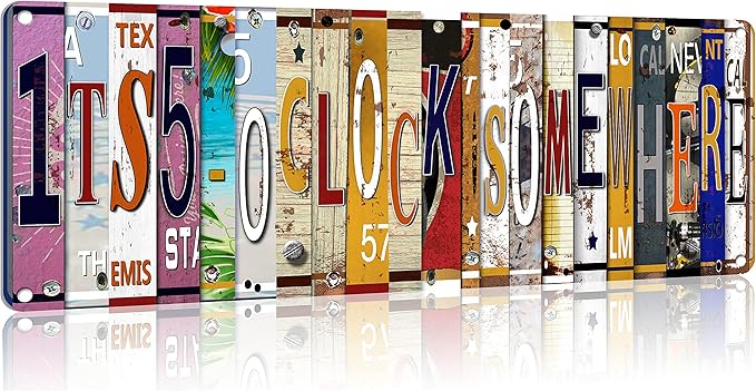 Bar Signs For Bar Decor Its 5 O'Clock Somewhere Sign,Funny Vintage Bar Accessories Drinking Signs Gifts for Men,16 x 4 Inches