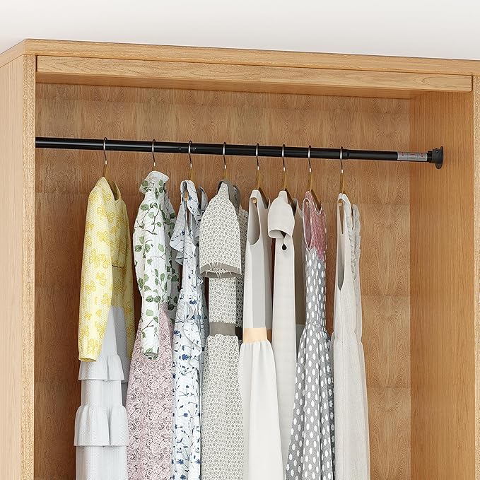 Adjustable Closet Rod for Hanging Clothes – Heavy Duty Metal Clothing Rail, 17.5 to 44 Inches Stepless Extension, 1.1” Diameter, Black – Fits Wardrobes, Laundry, RV, and Small Spaces