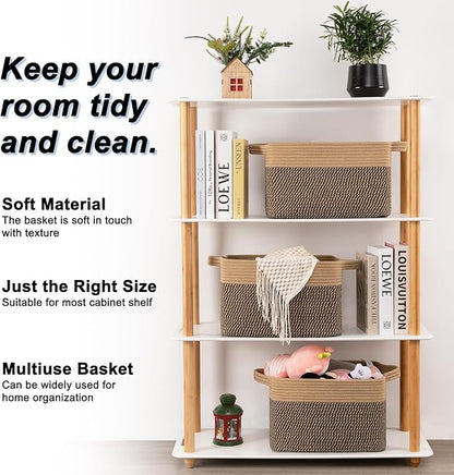 OIAHOMY 3 Pack Storage Basket for Organizing, 13''X9.85''X8.7'' Storage Bins,Woven Basket Basket with Handles, Toy Storage Basket Bin,Stylish Room Decor Basket, Brown & Black
