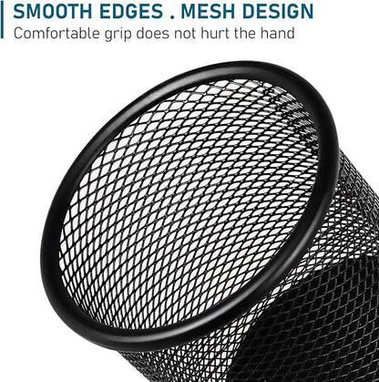 QYH Mesh Pen Cup Metal Pencil Holder for Desk 6 Packs Black Pen Organizer Office 3.54x3.93 Inch