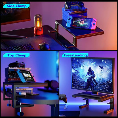 ARES WING Clamp-On Desk Extender & Monitor Shelf – 15" Space Booster, Freestanding or Clamp Mount, Holds 44 lbs, No Drill Desktop Organizer for Office/Gaming, Black