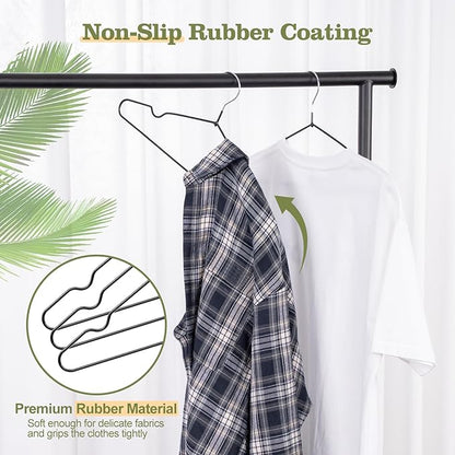 16 Inch Black Rubber Coated Metal Hangers 50 Pack with Shoulder Notches, Heavy Duty, Non-Slip, Space Saving Closet Organizer for Suit, Shirt, Coat, Dress, Camisole, Pants