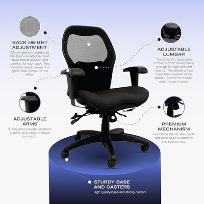 Seating Sola LT Ergonomic Office Chair | Comfortable Mid Back Computer Chair | Back Support Office Chair | Ultra-Soft | Ergonomic Lumbar Support Chair | Swivel Computer Task Chair