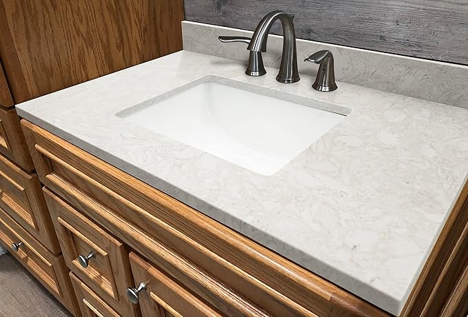 MSI Drifting Fog Vanity Top with Under Mount Rectangle Ceramic Sinks, Engineered Marble Stone, 4" CC Faucet Holes, 37"X22"