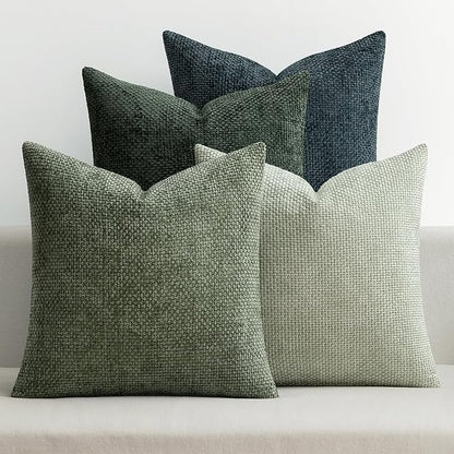 MIULEE Pack of 4 Couch Throw Pillow Covers 22x22 Inch Green Forest Soft Decorative Chenille Pillow Covers Farmhouse Accent Cushion Covers for Boho Home Decor Spring Sofa Bedroom Living Room