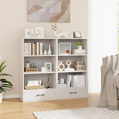 Tangkula 3 Tier Bookcase with Drawer, 42.5”Tall Freestanding Bookshelf with 3 Open Shelves & 1 Drawer, Anti-toppling Devices, Modern Display Storage Organizer for Home Office (White, 42.5" H)