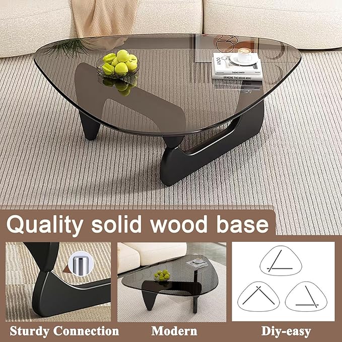 Mid Century Modern Glass Coffee Table, Coffee Table for Living Room, Noguchi Coffee Tables,Suitable for Bedroom Living Room Reception Office Tables (Black/Grey, ML)