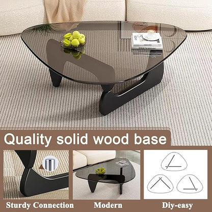 Modern Glass Coffee Table, Mid Century Coffee Table, Small Coffee Table for Living Room,Suitable for Bedroom Living Room Reception Office Tables (Black/Grey, Small)