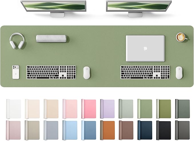 YSAGi Leather Desk Protector, Office Mat, Large Mouse Mat, Non-Slip PU Leather Blotter, Laptop Desk Mat, Waterproof Writing Pad for Office and Home(Bamboo Green, 63" x 17.2")