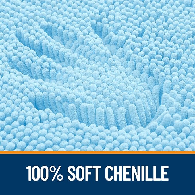 OLANLY Bathroom Rugs 32x20, Extra Soft Absorbent Chenille Bath Rugs, Rubber Backing Quick Dry, Machine Washable Bath Mats for Bathroom Floor, Tub and Shower, Home Decor Accessories, Sky Blue