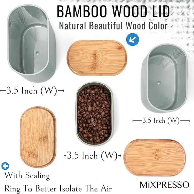Mixpresso Gray Canisters Sets for the Kitchen – 3-Piece Airtight Plastic Sugar Container Set with Bamboo Lids in Three Different Sizes – Decorative Modern Storage Jars for Coffee, Tea & Countertops