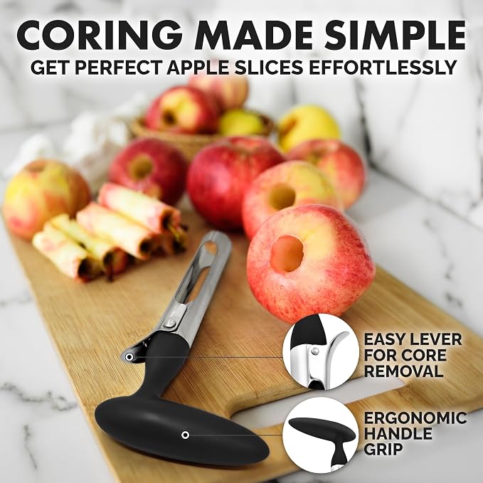 Zulay Kitchen Ultra Sharp Apple Corer Tool - Stainless Steel, Sharp & Serrated Blade Cores in Seconds - Easy to Use & Clean, Durable Apple Core Remover for Apples & Small Fruits - Black
