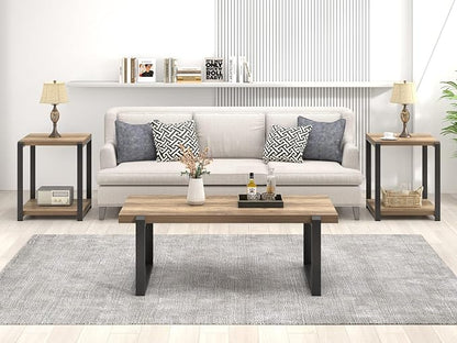 FOLUBAN Coffee Table, Modern Rustic Wood and Metal Center Table, Industrial Cocktail Tea Table for Living Room, Oak, 44 Inch