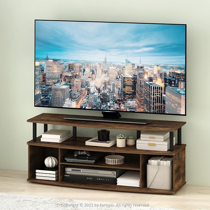 Furinno Jaya Large Entertainment Center Stand Unit/TV for up to 55 inch, Amber Pine/Black