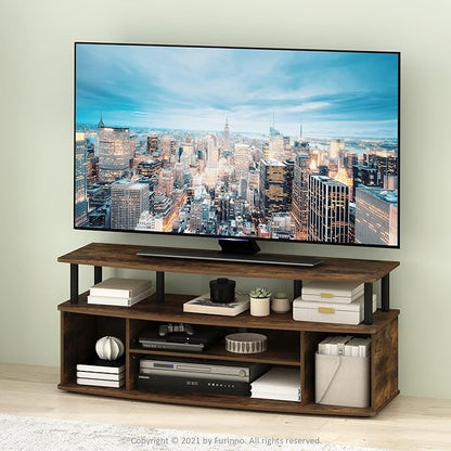 Furinno Jaya Large Entertainment Center Stand Unit/TV for up to 55 inch, Amber Pine/Black