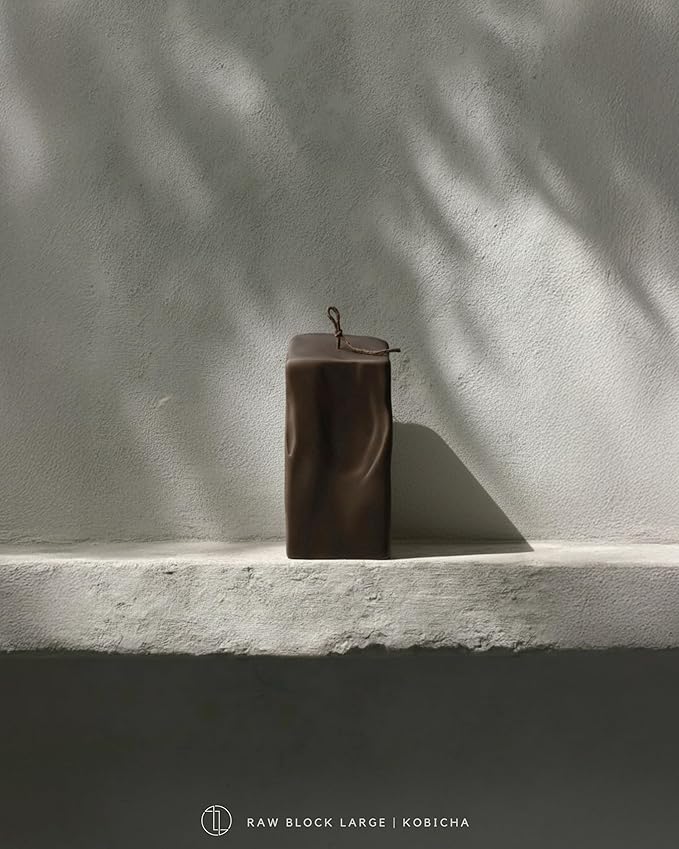 LAWA Raw Block Candle - Beautiful Handmade Pillar Scented Soy Wax Elegant Aesthetic Candle Housewarming Gift Home Room Shelf Decor Idea (Kobicha, Large)