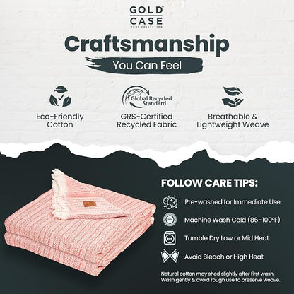 Gold Case Throw Blanket for Couch - 100% Recycled Turkish Cotton Blankets & Throws - Vintage Soft Throw Blankets for Living Room - Boho Decorative Woven Couch Blanket - 50x60 - Orange (Set of 2)