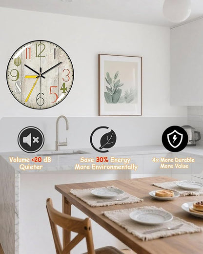 Decorative Wall Clocks Batterys Operated, Retro Wall Clock with Glass Dial, 12-Inch Dial with Roman Numerals, Silent and No Ticking, Suitable for Living Room, Bedroom, Dining Area, Workspace