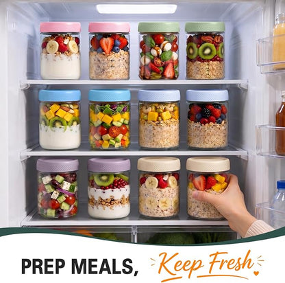 16 oz Mason Jars, Overnight Oats Containers with Lids for Yogurt, Glass Jar with Lid, Parfait Cups with Airtight Lids, Glass Jars for Overnight Oats, Storage, Food, Chia, Pudding, 6 Pack