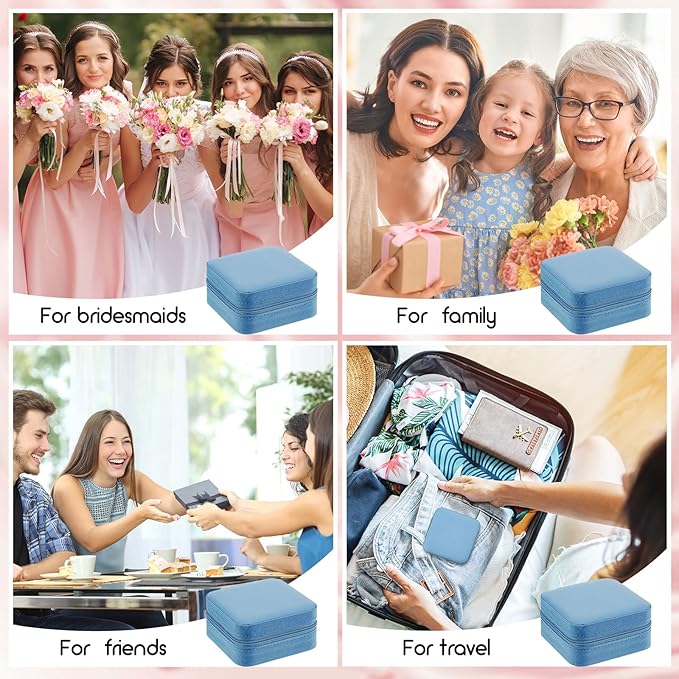 Taiyin 6 Pcs Travel Jewelry Case Box Bridesmaid Gifts Bulk Travel Jewelry Cases Boxes Small Jewels Organizers Mini Accessories Ornaments Storage for Women Girls Wedding Gifts (Blue)