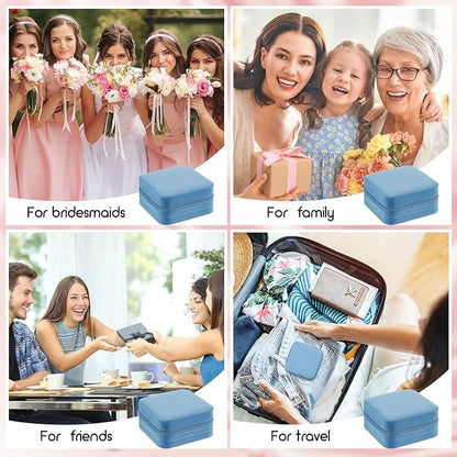 Taiyin 6 Pcs Travel Jewelry Case Box Bridesmaid Gifts Bulk Travel Jewelry Cases Boxes Small Jewels Organizers Mini Accessories Ornaments Storage for Women Girls Wedding Gifts (Blue)