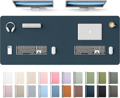 YSAGi Leather Desk Protector, Office Mat, Large Mouse Mat, Non-Slip PU Leather Blotter, Laptop Desk Mat, Waterproof Writing Pad for Office and Home(Dark Blue, 63" x 24")
