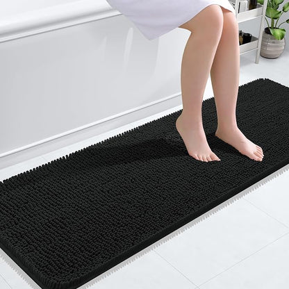 OLANLY Bathroom Runner Rugs 59x20, Extra Soft Absorbent Chenille Bath Rugs, Rubber Backing Quick Dry, Machine Washable Long Bath Mats for Bathroom Floor, Tub and Shower, Home Decor Accessories, Black