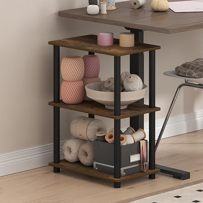 Furinno Turn-N-Tube Storage Shelves, 3-Tier Open Frame Book Shelf, Standing Corner Shelf, Toolless Open Shelves, for Organization and Storage, Living Room, Garage, Home Office, Amber Pine