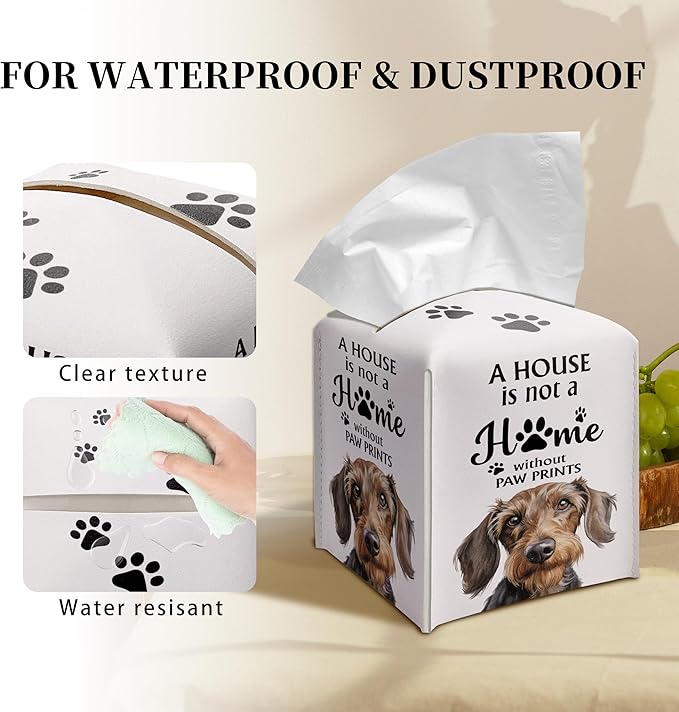 Grace Yonks Cute Dachshund Tissue Box Cover Square, Wiener Dog Cube Case for Facial Tissues, 5.2" PU Leather(037)