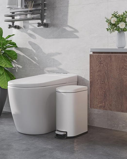 Garvee 13 gal (50 L) and 2.6 gal (10 L) Metal Trash Can Combo Set, Rustproof Garbage Can with Lid, Step-on Trash Bin with Inner Bucket, Rear Handle, White