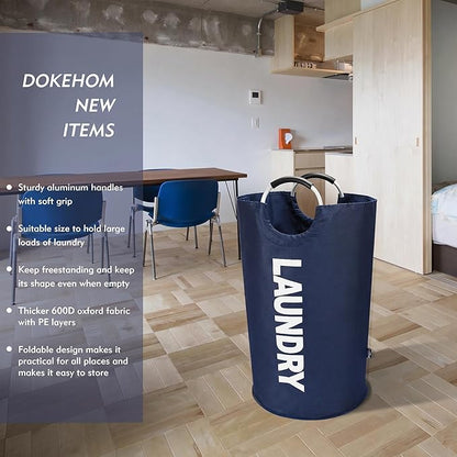 DOKEHOM 125L X-Large Collapsible Washing Laundry Basket Bag (7 Colors) for Bedroom, Fabric (Dark Blue, XL)