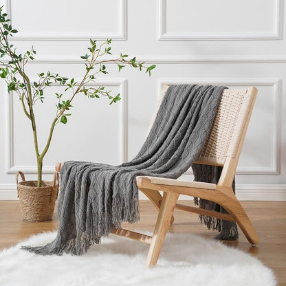 BATTILO HOME Dark Grey Throw Blanket for Couch, Textured Solid Soft Sofa Throw, Knitted Decorative Grey Blanket, 50"x60"