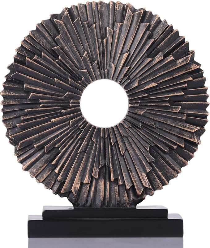 DOVDOV Black and Gold Home Decor Statue, Unique Office Decor, Round Line Medallion Statue for Room Decor, Shelf Top Decor, Entryway Entry Table, Floor Mantle Decor and Home Panel Decorations