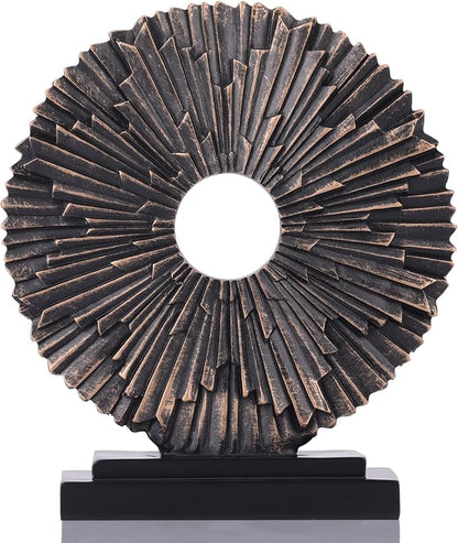 DOVDOV Black and Gold Home Decor Statue, Unique Office Decor, Round Line Medallion Statue for Room Decor, Shelf Top Decor, Entryway Entry Table, Floor Mantle Decor and Home Panel Decorations