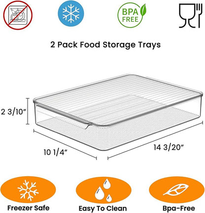vacane 2 Pack Deli Meat Container for Fridge, Bacon Container with Lids for Refrigerator Fruit, Cold Cuts, Cheese Keeper Marinade Tray, Stackable Freezer Storage Containers