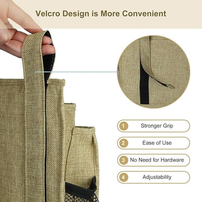 Surblue Bedside Caddy Hanging Bed Organizer Storage Bag Pocket for Bunk and Hospital Beds, College Dorm Rooms Baby Bed Rails, Camp 8 Pockets, (Large, Linen)