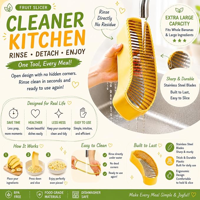 JAYVAR Extra Large Banana Slicer, Spam Slicer, Egg Cutter for Hard Boiled Eggs, Cheese Butter Cutter for Hot Dog Slicing, Multipurpose Strawberry Slicing Kitchen Gadgets for Fruits and Vegetables