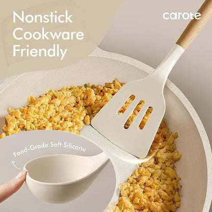 CAROTE 22pcs Silicone Cooking Utensils Set, 446°F Heat Resistant Kitchen Utensils Gadgets Set, Spatula, Turner, Whisk, Tongs