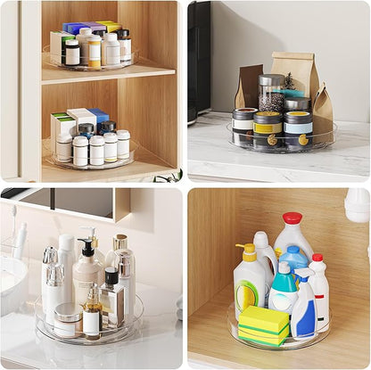 4 Pack Clear Lazy Susan, 9+10 Inch Turntable Organizer, Non-Skid Rotating Tray for Cabinet, Kitchen Pantry Organization and Storage, Acrylic Spinner for Refrigerator, Bathroom Vanity and Spice Rack