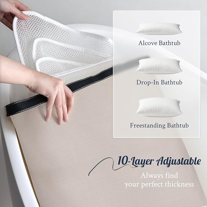 Luxury Bathtub Pillow, Skin-Friendly Cushion, Support Back, Neck & Head, Non-Slip, Adjustable Thickness Fits All Tub, Washable & Quick-Drying - Gift for Christmas Birthday Father's Day