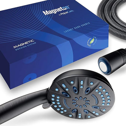 AquaCare Magneton High-Pressure 8-mode Handheld Shower Head with Magnetic Guidance Docking System - 2 Magnetic Brackets, 5 inch Face, Hygienic Jets, 6 ft. Stainless Steel Hose/ORB Finish