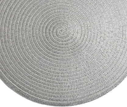 SHACOS Silver Glitter Round Placemats Set of 6 Sparkle Bling Place Mats Glitz Table Mats for Holiday Home Party Wedding Festive Table Decoration (6, Silver)