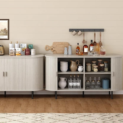 ONBRILL 55" Sideboard Buffet Cabinet with Storage, Storage Cabinet with Sliding Door & Adjustable Shelf, Modern Accent Coffee Bar Console Table for Kitchen, Entryway, Natural White