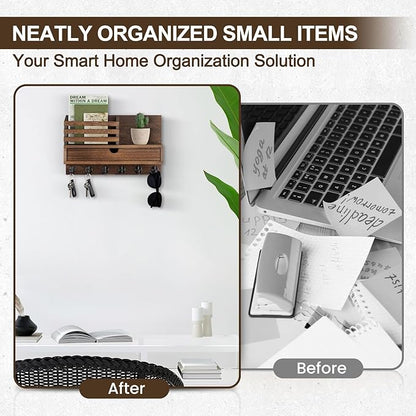 Key Holder Wall Mount, Mail Holder with Storage Drawer and 6 Key Hooks for Coat, Dog Leash, Home Decor Rack, House Accessories, Entry Way Organizer