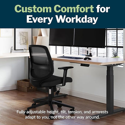 Vari Foundation Chair - Ergonomic Home Office Desk Chair + Adjustable Height, Tilt, and Armrests, Breathable Mesh, Lumbar Support - Swivel Rolling Task Chair for Office or Study (Black)