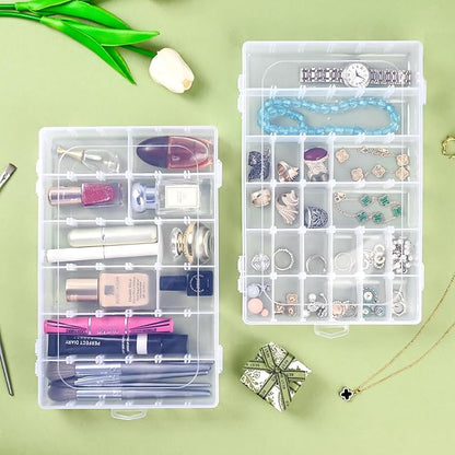 MERATIA Plastic Organizer Container Box,36 Large Grids Clear Plastic Organizer Box with Adjustable Dividers Craft Organizers (Clear-4pack-144 Grids)
