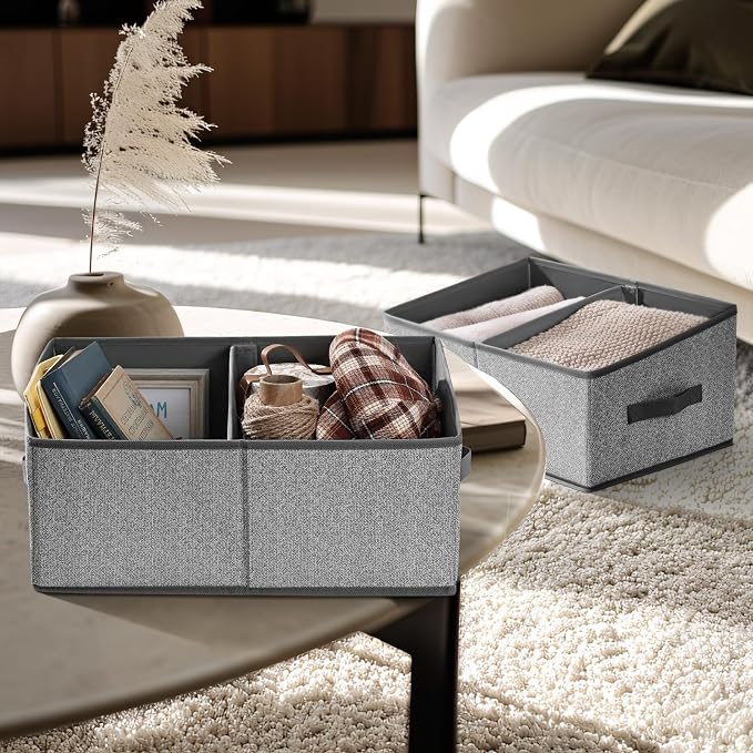 DIMJ Closet Storage Bins, 5 Pack Storage Baskets for Shelves, Foldable Closet Organizer with Handle, Linen Closet Organizers and Storage for Clothes, Toys, Towel, Books (Grey)