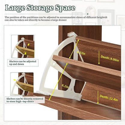47" Fluted Large Shoe Cabinet with 4 Flip Drawers, Slim Freestanding Shoe Cabinet Organizer, Narrow Shoes Storage Rack for Entryway, 5 Sturdy Legs (All Walnut, 9.45" D x 47.24" W x 35.83" H)