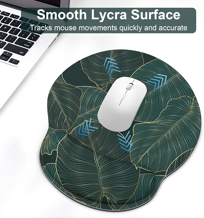 Ergonomic Mouse Pad with Wrist Rest and Keyboard Wrist Rest, Mousepad and Wrist Rest for Computer Keyboard, Pain Relief, Non-Slip Base, Mouse Pad Wrist Support for Gaming, Office, Green Palm Leaf